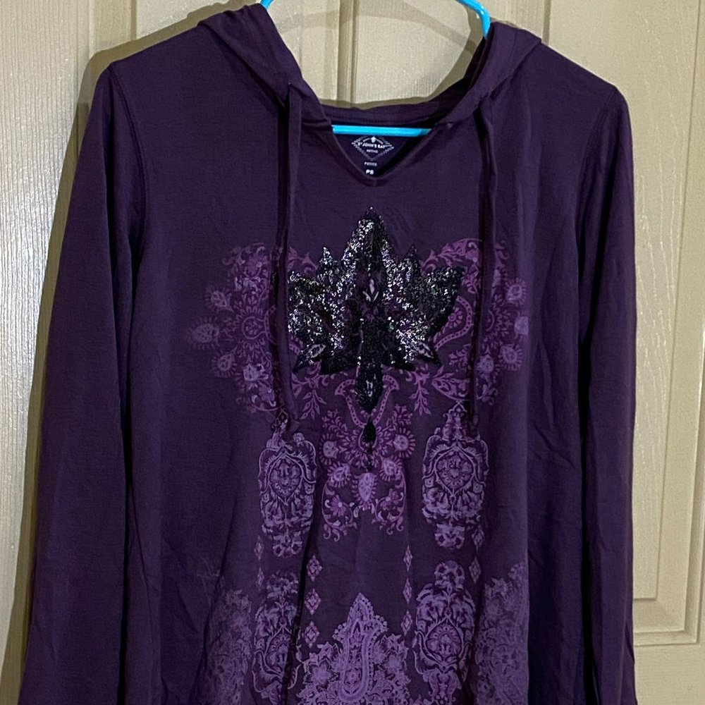 St John's Bay Petite Small Purple Patterned Hoodie
